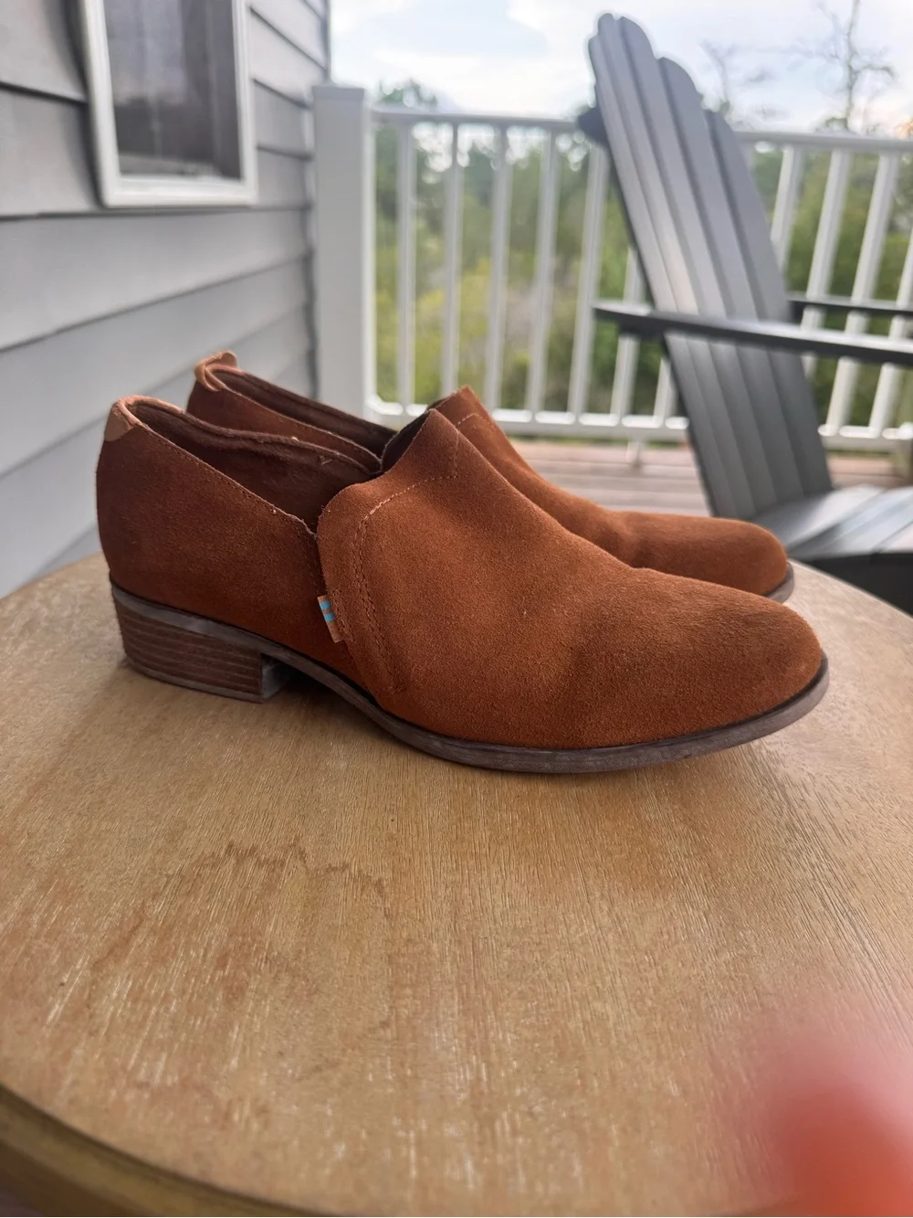 TOMS Shaye Camel Brown Suede Slip-On Ankle Booties Women’s 7.5
